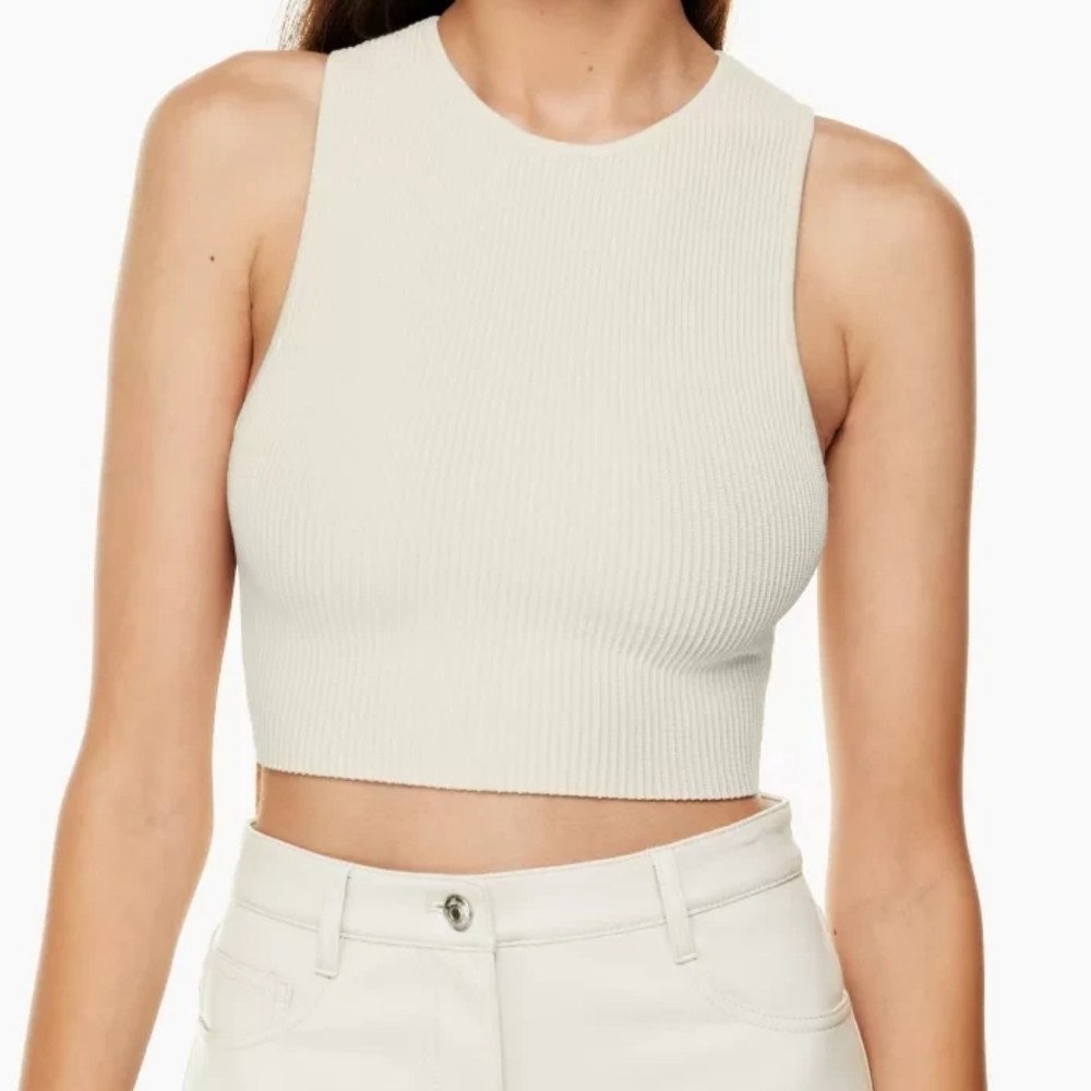 Aritzia -Babaton Sculpt Knit Racer Cropped Tank, Sz XS, Matte Pearl